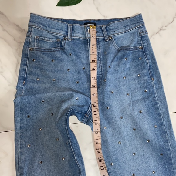 Express Women Jeans Blue Rhinestone Cropped Flare High Rise Denim Size 6 - Picture 7 of 17